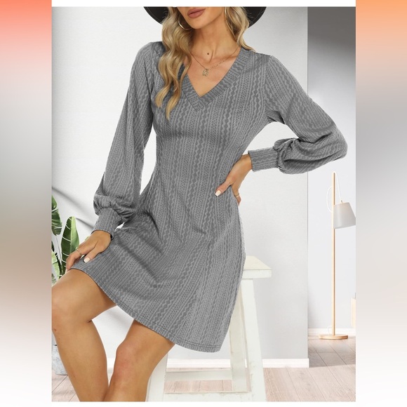 NWT Women’s V Neck Long sleeve Sweater Dress Size Large - Picture 4 of 5